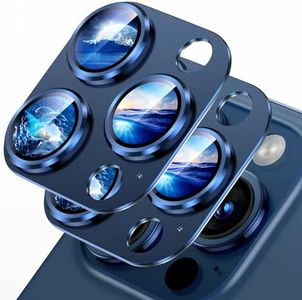 Uyiton Compatible with iPhone 15 Pro/iPhone 15 Pro Max Camera Lens Protector, [Not Easy to Break][Strong Adsorption][Case-Friendly] Metal Tempered Glass Rear Camera Screen Cover - Blue, 2 Pack