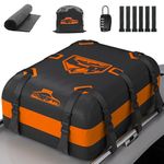 Rymopuey Roof Bag, Waterproof Car Roof Bag No Rack Needed, Car Roof Box with Anti-Slip Mat and 8 Heavy-Duty Straps, Folding Soft Roof Box for Cars with/Without Rack (Orange-20Cubic)
