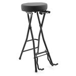 TIGER GST99-BK2 Guitar Stool with Stand Foldable Seat with Built in Guitar Stand and Footrest for Acoustic, Electric, Bass Guitars New 2021 Model