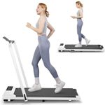 2 in 1 Under Desk Treadmill, 3.0HP Folding Treadmill with 300 LBS for Home, Portable Compact Walking Pad with 12 Programs (Black)