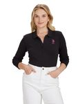 U.S. POLO ASSN. Women's Long Sleeve Cotton Polo Shirt (UWSS23TSH082_Black_S)