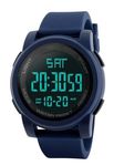 TONSY Multifunction Digital Round Blue Dial Men's and Boy's Gym Running Sports Day & Date Alarm Waterproof Watch Silicone Rubber Strap