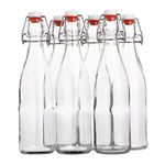 Flip Top Glass Bottle – Swing Top Brewing Bottle with Stopper for Beverages, Oil, Vinegar, Kombucha, Beer, Water, Soda, Kefir – Airtight Lid & Leak Proof Cap – Clear (6)