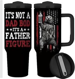 Equoza Beer Bear Dad 40oz Stainless Steel Travel Mug Tumbler with Handle, Double Wall Vacuun Insulated Cup with Lid and Straw