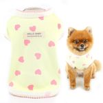 SMALLLEE_LUCKY_STORE Dog Shirt for Small Dog Girls, Pet Pullover T-Shirt with Heart Printed, Elastic Summer Clothes Ruffle Turn-Cuff Puppy Tank Top Chihuahua Yorkie Vest Cat Apparel, Yellow, M