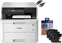 Brother MFC-L3710CW Compact Digital Color All-in-One Laser Printer, Wireless Printing, Print Scan Copy Fax, 250-sheet, Built-in Wireless, 30 Bonus Ink Cartridges, Bundle with JAWFOAL Printer Cable