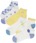 DIYBIRD Girls Ankle Combed Cotton Socks Seamless Women Cute Fun Novelty Low Cut Ladies Thin Socks 6 Pairs (5-9, Yellow/Blue(6 Pairs))