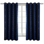 BGment Navy Blue Kids Blackout Curtains 63 Inches Long for Bedroom - Silver Star Printed Thermal Insulated Room Darkening Grommet Curtains for Living Room, 2 Panels, 52 Wide