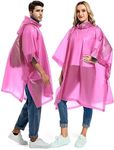 Borogo 2 Pack Rain Ponchos for Adults Reusable - Raincoats Survival Emergency Heavy Duty Rain Coat with Drawstring Hood Pink