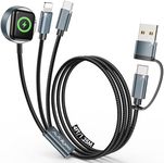 Upgraded 3 in 2 Multi Charging Cable for Apple Watch Charger iWatch Travel Essentials Multi Fast Charging Cable Compatible with iWatch Ultra/SE/10/9/8/7/6/5/4/3/2/1,iPhone16/15/14/13/Galaxy S24 [4FT]