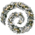 WeRChristmas Pre-Lit LED Snow Flocked Spruce Garland Christmas Decoration - 9 feet, White