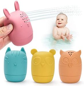 Flnlano 4 Pcs Baby Bath Toys - Animals Mold Free Bath Toys for Toddlers 1-3 Years Old, Baby Sensory Toys 12 to 18 Months, Bathtub Toys for Kids 1 2 3 Year Shower Toy Pool Toys for Boys Girls