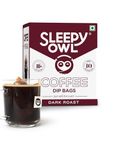 Sleepy Owl Dark Roast Ground Coffee Dip Bags | 10 Bags - Makes 10 Cups | Hot Brew - Have it as Black Coffee or With Milk | 5 Min Brew - No Equipment Needed | Travel Pack | Medium Roast | 100% Arabica