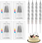 Birthday Candles, 40 Pcs Metallic Spiral Birthday Cake Candles with Holders, Thin Cupcake Candles for Birthday Cake Baby Shower Cake Wedding Party Decoration 7.5 Centimeters (Silver)