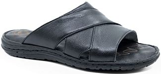 Lusco Sandals Mens Open Toe Full leather Comfort Indoor and Outdoor Summer Sliders T2 (Black, UK Footwear Size System, Adult, Men, Numeric, Medium, 8)