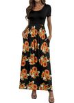 HAOMEILI Women's Short Sleeve Loose Plain Long Maxi Casual Dresses with Pockets(M,Sun Black)