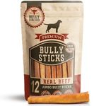 Bully Bunches Premium 6 Inch Jumbo Odour-Free Bully Sticks for Medium & Large Dogs - Long Lasting Chews for Oral Care - All Natural & Single Ingredient, 100% Beef Dog Treat, Rawhide Free, 12 Pk