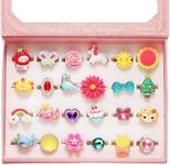 STAR WORK Little Girl Jewel Rings in Box, Adjustable, No Duplication, 24 pcs Girl Pretend Play and Dress Up Rings For Up To 12 Years (shine)