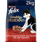 FELIX Doubly Delicious Beef, Chicken & Vegetables Dry Cat Food 2kg (Pack of 5)