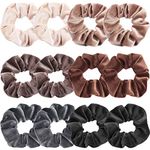 VENUSTE Scrunchies for Women, Premium Velvet Scrunchy for Hair, Neutral Colors Elastic Thick Bands, Soft Ropes Ponytail Holder Hair Accessories, 12 Pack