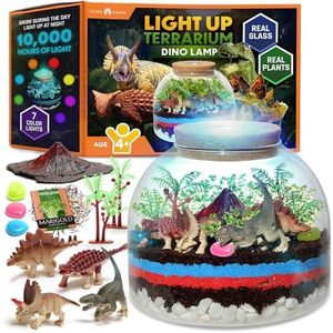 HOME GROWN Light Up Terrarium Kit for Kids - DIY Dinosaur Educational Toy - Science Craft Project Gift Ideas for Boy Girl Ages 5, 7, 8-12 Year Old - STEM Birthday Gift for Kids