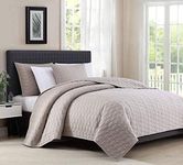 BOURINA Quilt Coverlet Set Embroidery Bedspread 3-Piece Quilt Set Microfiber Lightweight, Queen 90 Inch x 92 Inch Beige