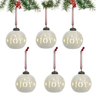 VCUTEKA Christmas Tree Ornaments Decorations, Xmas Glowing Ball Ceramic Hanging Ornament for Christmas Tree Indoors Home Decor 6 Pack
