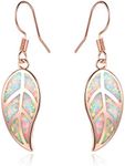 Barzel 18K Rose Gold Plated Created White Opal Leaf Drop Earrings (Rose Gold)