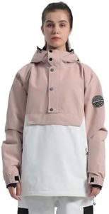 GSOU SNOW Women Ski Jacket Snow Coat Waterproof Windproof Snowboarding Jacket Coat Insulated Warm Winter, Pink White, Large