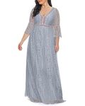 Women's Plus Size Boho Maxi Floral Lace Bohemian Wedding Dress V Neck Flowy Long Party Dresses, Grey, 18 Plus