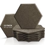 Sonic Acoustics 12 Pack Hexagon Acoustic Panels, 14" X 12" X 0.4" High Density Sound Absorbing Panels Sound Proof Insulation Beveled Edge Studio Treatment Tiles