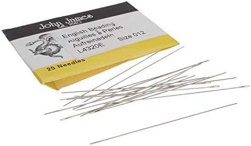 John James English Beading Needles - Size 12, Pack of 25 - Made in England - Use For Loom Weaving Beadwork, Off-loom Stitching and Jewelry Making with Seed Beads