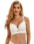 ohyeahlady Women's Push Up Bra Lace Soft Padded Underwire Bras Plus Size Full Coverage Bra White 40E