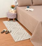 ALSTONIA Hand Woven Tufted 100% Natural Cotton Export Quality Antiskid Designer Rug,Carpet, Bed Side Runner for Bedroom,Living Room, Size-2x5 feet or 60 cms x 152 cms, Pack of 1 (White & Grey)