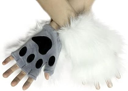 QinRuan Wolf Paw Costume for Adult 1 Pairs Plush Gloves Cosplay Bear Paw, White