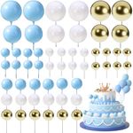 54Pcs Cake Toppers Ball, Blue Gold Ball Cake Decorations, Mini Blue Balloon for Cupcakes, Cake Topper Ballons for Wedding Birthday Party Cake DIY (Blue, White, Gold)