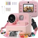 MANVI Instant Print Camera for Kids, 48 MP Print Camera for Boys & Girls, 1080P Video Recoding Camera with 3 Printing Rolls (Pink)