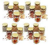 MACHAK Square Glass Jar And Container With Air Tight Golden Lid, 260ml, Set of 20