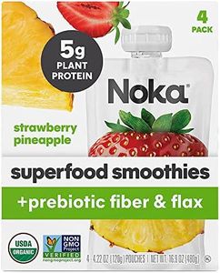 Noka Superfood Smoothie Pouches (Strawberry Pineapple) 4 Pack, with Plant Protein, Prebiotic Fiber & Flax Seed, Organic, Gluten Free, Vegan, Healthy Fruit Squeeze Snack Pack, 4.22oz Ea