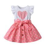 Sinipart Toddler Little Baby Girls Summer Dress Infant Ruffle Sleeveless One-Piece Love Dot Skirt Outfits with Waist Band Pink 2-3T