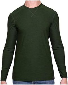 MERIWOOL Mens 100% Merino Wool Base Layer Lightweight Long Sleeve Thermal Shirt Army Green