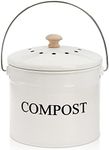 AVLA Compost Bin Kitchen Countertop, 1 Gallon Composter Pail, Food Waste Composting Bucket, Odorless Trash Keeper Container, White Scraps Caddy with Charcoal Filter, Carrying Handle, Lid