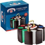 Brybelly Poker Chips - Poker Set with Wood Carousel Case for Casino Party, Texas Holdem, Blackjack and Family Game Night - 200 Count