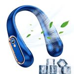 LACOSSI Portable Neck Fan Rechargeable- 4000 mAh Battery 3 Speeds USB Hands Free Bladeless Fan, 360° Cooling Personal Neck Fan, Wearable Quiet Neckband Fan for Outdoor Indoor for Men, Women(Blue)