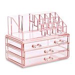 Ikee Design Acrylic Pink Jewelry & Cosmetic Storage Display Boxes Two Pieces Set.