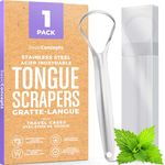 BASIC CONCEPTS Metal Tongue Scraper, Reduce Bad Breath in Seconds, Stainless Steel Tongue Cleaners for Adults, Metal Tounge Scrubber, Tongue Scraper Cleaner for Fresh Breath Tongue Brush (One Pack)