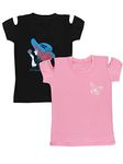 fasla Girls T-Shirt - Trendy Pink and Black Tee for 11-12 Year-Olds