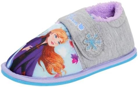 Disney La Reine des Neiges 2 Chaussons Elsa Anna pour enfants en fausse fourrure doublée polaire, gris, 22 EU