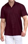 LA LEELA Mens Short Sleeve Button Down Casual Shirts Beach Summer Solid Work Shirt Vacation Camp Collared Shirts for Men, Maroon Plain, X-Large