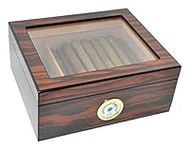 DUCIHBA Desktop Humidor Case Holds 25-50 Cigar, Tempered Glass Top Display, Handcraft Spanish Cedar Wood Storage Box with Divider, Humidifier and Hygrometer, Macassar Brown